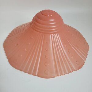 VTG 11" Flared Ribbed Peach Pink  Glass 3-Hole Ceiling Light Cover Shade 1930's